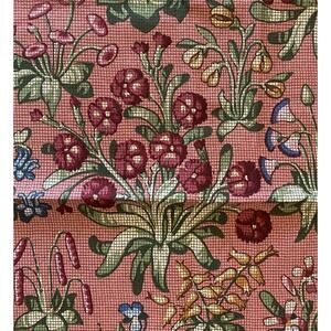 Pair Liberty William Morris Style Faux Cross-stitch Floral Fabric Coral Colorway